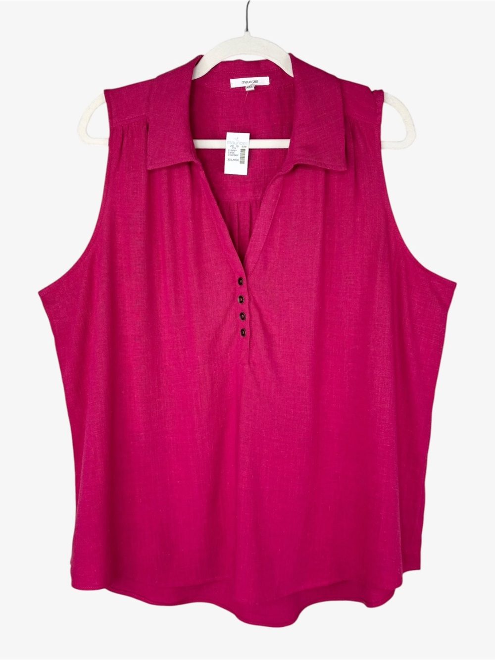 Maurices Johnny Collar Sleeveless Linen Tank Top XXL Fuchsia Collared V-neck NWT